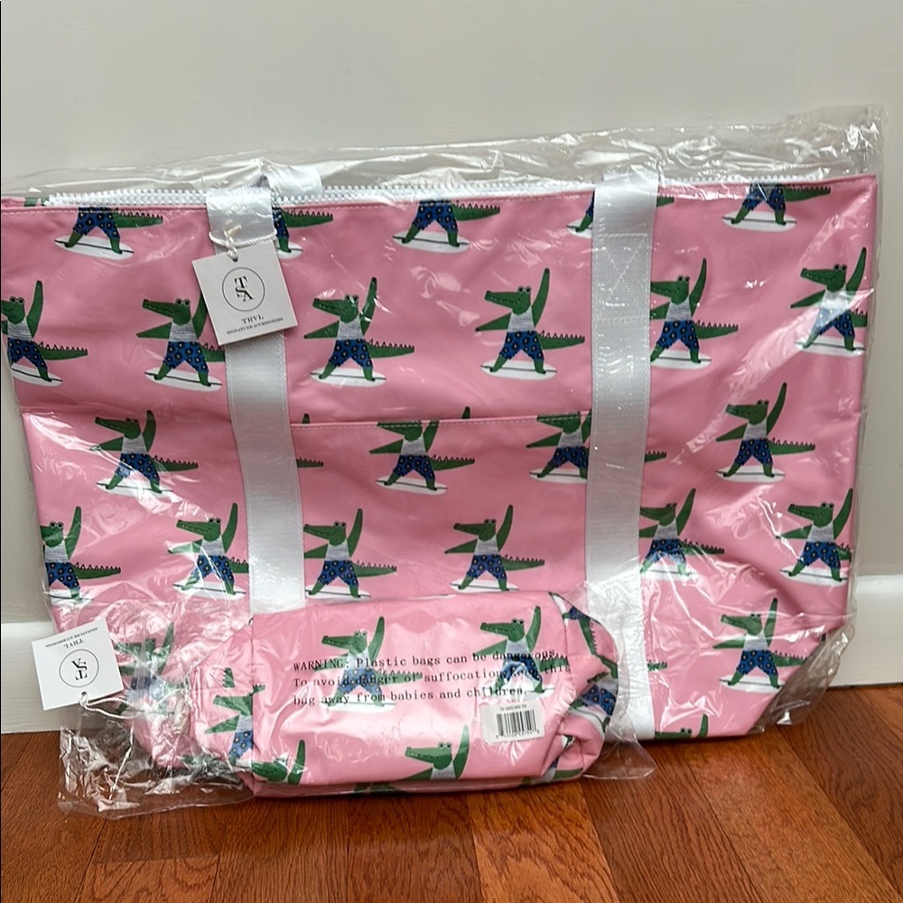 Pink Tote Bag with Alligator Print